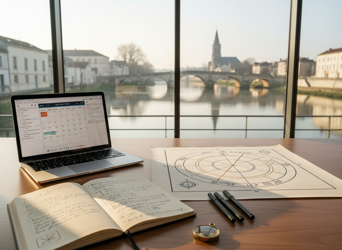 Bureau d'astrologie stratégique avec vue sur la Seine à Melun